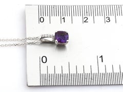 14K White Gold Amethyst & Diamond Pendant Necklace