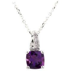 14K White Gold Amethyst & Diamond Pendant Necklace