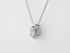 14K White Gold 0.16 Cts Oval Cut Diamond Pendant Necklace
