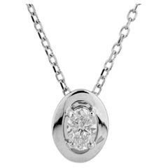 14K White Gold 0.16 Cts Oval Cut Diamond Pendant Necklace