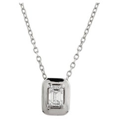 14K White Gold Emerald-Cut Diamond Pendant Necklace