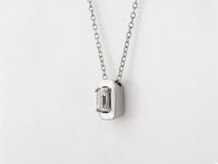 14K White Gold Emerald-Cut Diamond Pendant Necklace