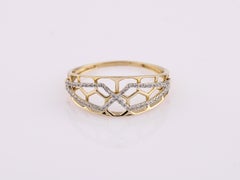 14K Yellow Gold Round Diamond Honeycomb Lattice Ring