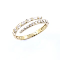 14KT Yellow Gold Baguette and Round Diamond Bypass Wrap Ring