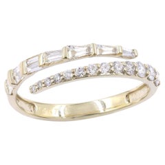 14KT Yellow Gold Baguette and Round Diamond Bypass Wrap Ring