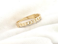 14KT Yellow Gold Curb Chain Pave Round Diamond Ring