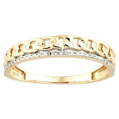 14KT Yellow Gold Curb Chain Pave Round Diamond Ring