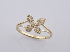 14KT Yellow Gold Pave Diamond Butterfly Split-Shank Ring