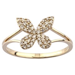 14KT Yellow Gold Pave Diamond Butterfly Split-Shank Ring