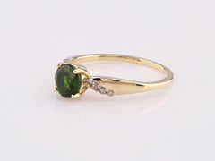 14K Yellow Gold Round Chrome Diopside & Diamond Ring