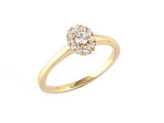 14KT Yellow Gold Shape Oval Diamond Cluster Halo Ring