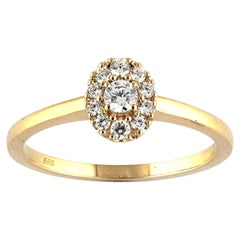 14KT Yellow Gold Shape Oval Diamond Cluster Halo Ring