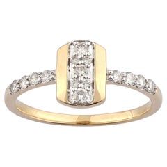 14KT Yellow Gold Vertical Bar Round Diamond Cluster Ring with Accent Band