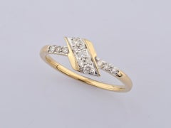 14KT Yellow Gold Diagonal Bypass Diamond Cluster Ring with Accent Band
