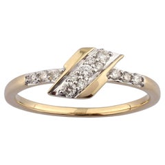 14KT Yellow Gold Diagonal Bypass Diamond Cluster Ring with Accent Band
