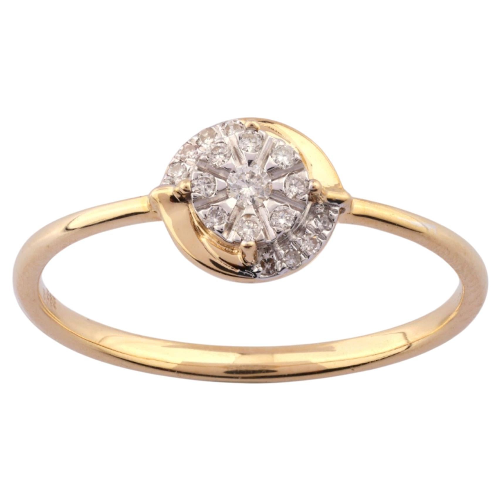 14KT Yellow Gold Circular Diamond Cluster Bypass Gold Ring