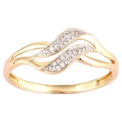 14KT Yellow Gold Elegant Wave Round Diamond Bypass Ring