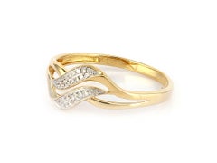 14KT Yellow Gold Elegant Wave Round Diamond Bypass Ring