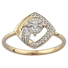 14KT Yellow Gold Geometric Rhombus Diamond Cluster Ring