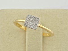 14KT Yellow Gold Square Shape Round Diamond Pave Cluster Ring