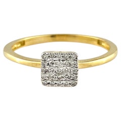 14KT Yellow Gold Square Shape Round Diamond Pave Cluster Ring