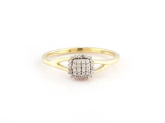 14K Yellow Gold Cushion with Round Diamond Cluster Ring