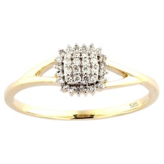 14K Yellow Gold Cushion with Round Diamond Cluster Ring