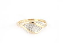 14K Yellow Gold Round Diamond Curved Leaf Cluster Ring