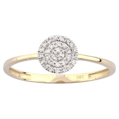 14KT Yellow Gold Round Diamond 0.09 Cts Cluster Halo Ring