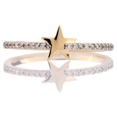 14KT Yellow Gold Star Round Diamond 0.09 Cts Band Ring