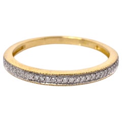 Bague d'éternité en or jaune 14 carats sertie de diamants, finition milgrain