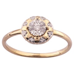Ring aus 14-Karat-Gelbgold mit rundem Diamanten (0,08 Karat) im Cluster-Halo-Design