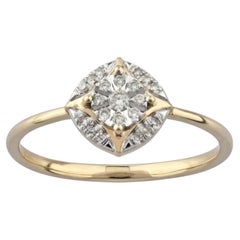 Anello con diamante taglio rotondo da 0,10 ct in oro giallo 14 carati con montatura a halo