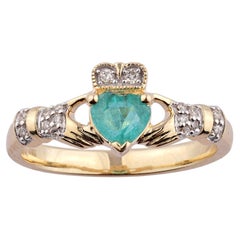 14KT Yellow Gold Emerald and Diamond Claddagh Ring