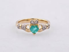 14KT Yellow Gold Emerald and Diamond Claddagh Ring