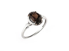Anello da cocktail in oro bianco 14 carati con diamante marrone e quarzo fumé
