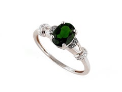14K White Gold Diamond and Chrome Diopside Cocktail Ring
