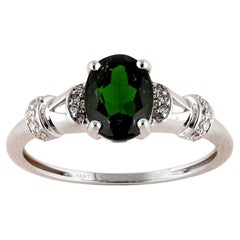 14K White Gold Diamond and Chrome Diopside Cocktail Ring