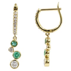 14K Yellow Gold Drop Earrings with Emeralds & Diamonds
