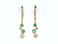 14K Yellow Gold Drop Earrings with Emeralds & Diamonds