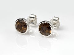 14K White Gold Round Smoky Quartz 1.60 Cts Stud Earrings