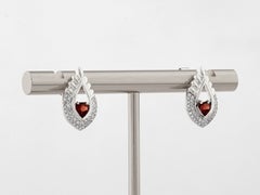 14K White Gold Garnet & Diamond 0.85 Cts Drop Earrings