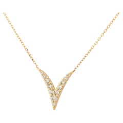 14KT Yellow Gold Diamond Chevron V-Pendant Necklace