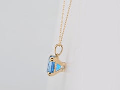 14K Yellow Gold Round Swiss Blue Topaz 4.42 Cts Solitaire Pendant Necklace