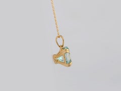 14K Yellow Gold Round Light Blue Topaz 3.22 Cts Solitaire Pendant Necklace