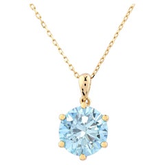 Collana con ciondolo in oro giallo 14 carati con solitario rotondo in topazio azzurro da 3,22 carati