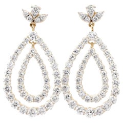 14KT Yellow Gold Radiant Double Teardrop Diamond 1.56 Cts Chandelier Earrings