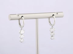14KT White Gold Three-Stone Oval Diamond 1.03 Cts Huggie Drop Earrings