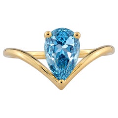 14K Yellow Gold 1.34 Cts Pear Cut Topaz Solitaire Ring