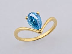 14K Yellow Gold 1.34 Cts Pear Cut Topaz Solitaire Ring
